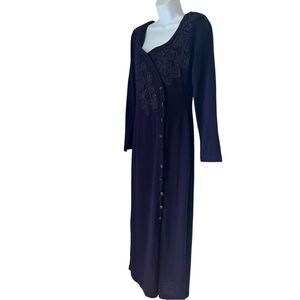 1990's Carole Little Wool Blend Long Sleeve Maxi Sweater Dress Plum M